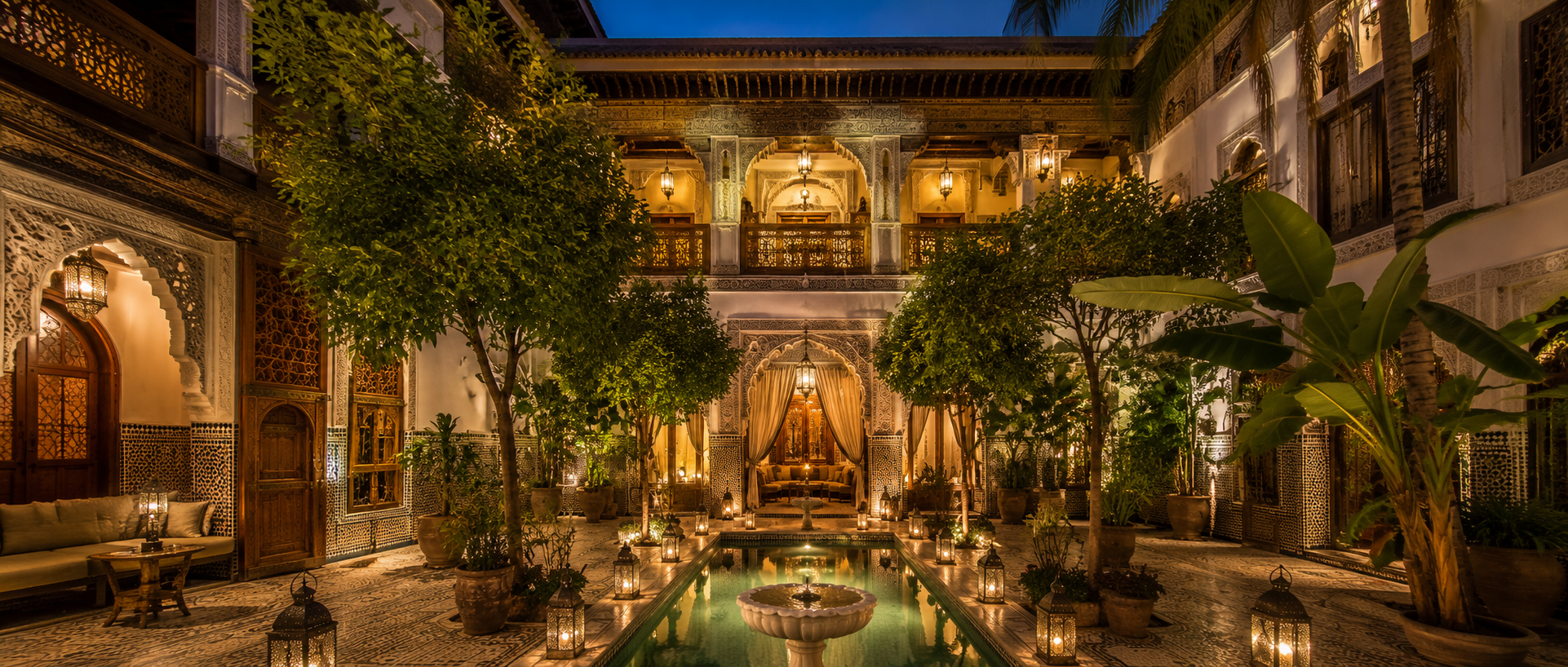 Traditional riad courtyard in Fes