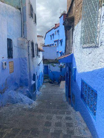 Blue-painted street and steps in Chefchaouen medina
